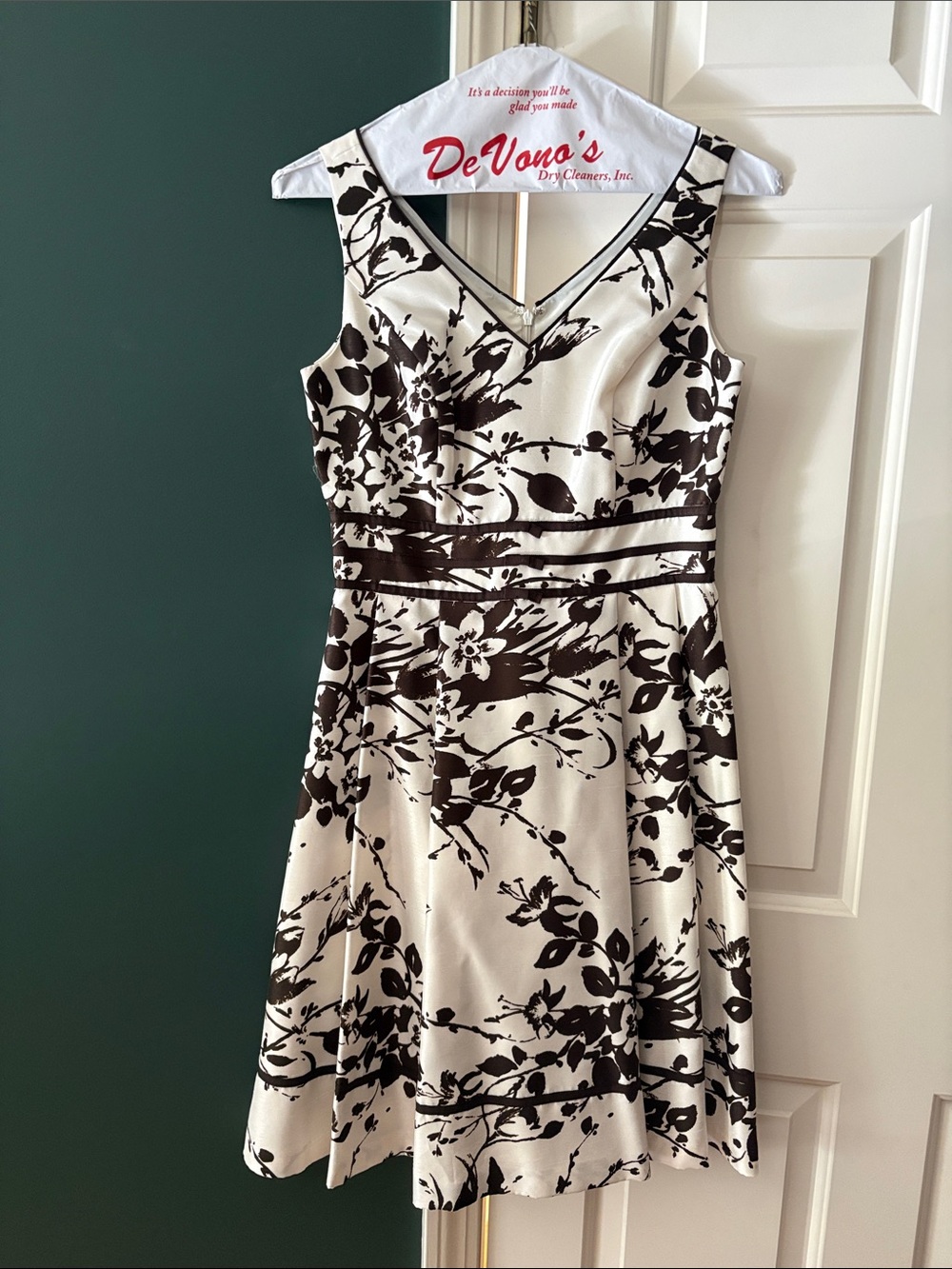 Dress Barn Cream Midi Dress with Black Floral Print
